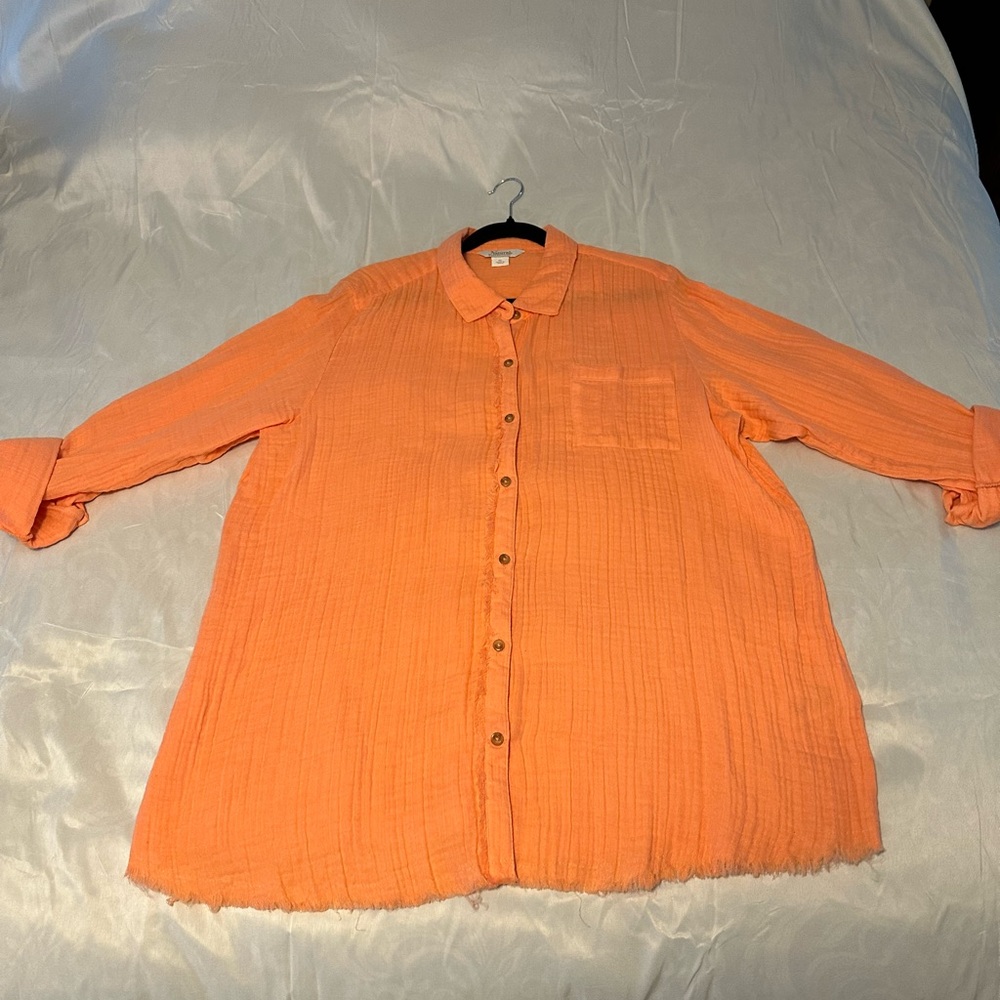 Natural Reflections Vibrant Orange Casual Button Down Shirt